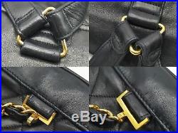 100%Auth CHANEL CC Lambskin Black Backpack Quilted Drawstring Gold Vintage Large