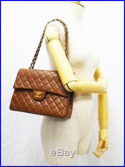 100%Auth CHANEL Flap Bag Chain 2.55 Brown Gold Vintage Classic Quilted GHW 25cm