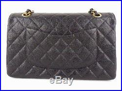 100%Auth CHANEL Flap Bag Chain 2.55 Caviar Black Gold Vintage Medium Quilted 25
