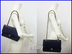 100%Auth CHANEL Flap Bag Chain 2.55 Navy Gold Vintage Classic Quilted 25cm