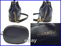100%Auth CHANEL Mini Drawstring cross Body Shoulder Bag Vintage Leather Small
