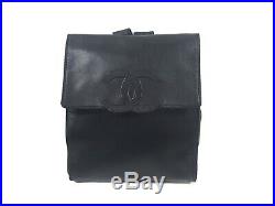 100%Auth CHANEL Vintage Backpack Flap Leather Medium Black Coco CC Logo