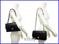 100%Auth CHANEL Vintage Flap Bag Chain 25cm Black Gold Classic Quilted 2.55