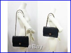 100%Auth CHANEL Vintage Flap Bag Chain 2.55 Black Gold Classic Quilted 25cm