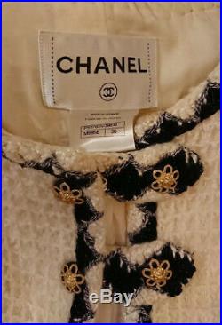 100%Auth Chanel 15A SALZBURG Tweed Ecru Black Gold Jacket CC buttons 36 $9K