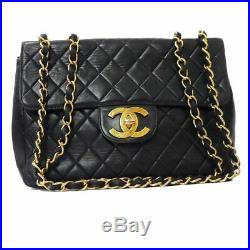 100% Auth Chanel Black Lamb Vintage Jumbo XL Shoulder Bag W30 E1047