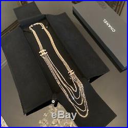 100% Auth. Chanel Long 21 Extra Long Necklace CC Crystals Gold Mutiple Chains