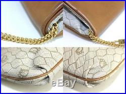 100% Auth Christian Dior Beige PVC Canvas & Gold Chain Shoulder Bag Made France