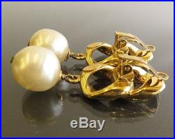 100% Authentic CHANEL Faux Pearl Gold-Tone Clip On Earrings Made In France
