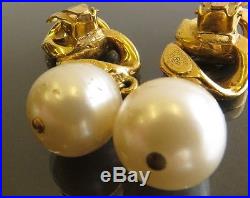 100% Authentic CHANEL Faux Pearl Gold-Tone Clip On Earrings Made In France