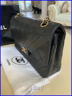 100% Authentic Chanel Classic Double Flap Black Lambskin Gold Hardware 2.55