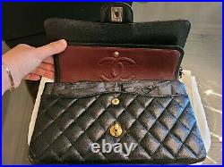 100% Authentic Chanel Classic Medium Double Flap Black Caviar Gold Hardware Bag