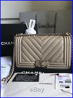 100% Authentic Chanel Medium Boy Bag 2018 in Gold Caviar withGold HW BNIB 18A NEW