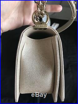 100% Authentic Chanel Medium Boy Bag 2018 in Gold Caviar withGold HW BNIB 18A NEW