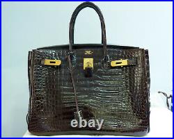 100% Authentic HERMES 35cm Birkin Bag in Crocodile Leather with Gold Hardware