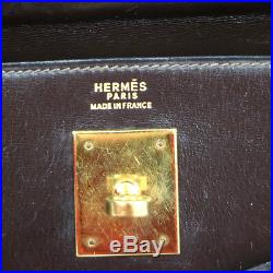 100% Authentic HERMES Kelly 32 Hand Bag Purse Brown Box Calf Gold Vintage V13415