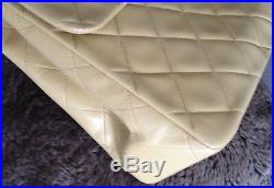 100% CHANEL Beige Gold Tone Quilted Lambskin 24K Gold Chain Maxi Jumbo Flap Bag
