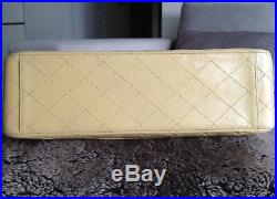100% CHANEL Beige Gold Tone Quilted Lambskin 24K Gold Chain Maxi Jumbo Flap Bag