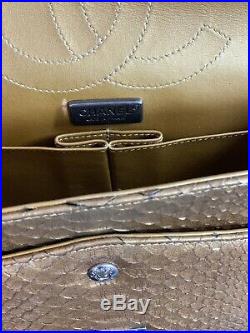 $10500 Auth CHANEL Python Royal GOLD Classic Jumbo Double Flap Bag