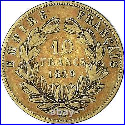 #1113028 FRANCE, Napoléon III, 10 Francs, 1859, Paris, KM #784.3, VF, Gold, Ga
