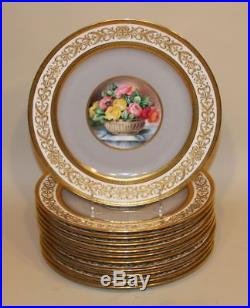 11 C. Ahrenfeldt Limoges France Gold Encrusted Round Floral Medallion Plates