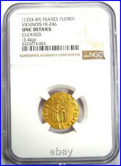 1333-49 France Gold Viennois Florin Coin NGC Uncirculated Details (UNC MS)