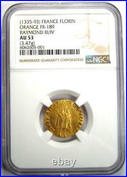 1335-93 France Gold Raymond III Florin Gold Coin Certified NGC AU53 Rare