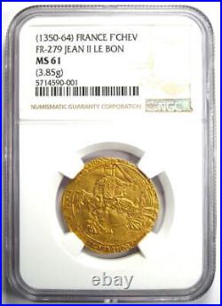 1350-64 France Jean II le Bon gold Franc a cheval Gold Coin NGC MS61 (BU UNC)