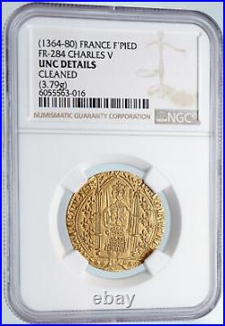 1364-80 FRANCE King Charles V Antique VINTAGE Gold Franc a Pied Coin NGC i89738