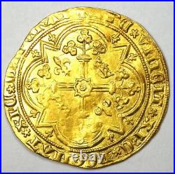 1364-80 France Gold Charles V Franc a Pied Coin Choice AU / UNC MS Details