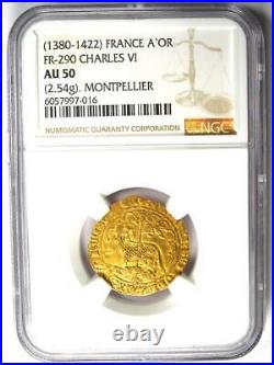 1380-1422 France Charles VI Agnel d'Or Gold Coin Certified NGC AU50 Rare