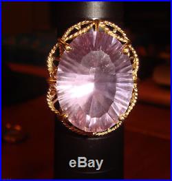14 carat HUGE Rose de France Amethyst Etoile Fancy Cut 10K Yellow Gold Ring Sz 7