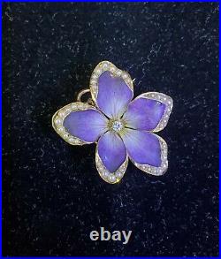 14k Gold Art Nouveau Enamel Pearl Pansy Flower Brooch Pendant Watch Pin Jewelry