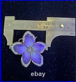 14k Gold Art Nouveau Enamel Pearl Pansy Flower Brooch Pendant Watch Pin Jewelry