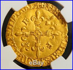 1547, Royal France, Francis I. Gold Ecu (with Sun) Coin. Bayonne! NGC AU-58