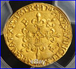 1547, Royal France, Francis I. Gold Ecu (with Sun) Coin. Bayonne! PCGS MS-62