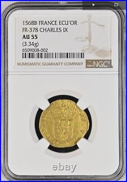 1568B France ECU'OR Charles IX NGC AU55 FR-378 (3.34g)