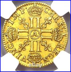 1643 France Louis XIII Gold 1/2 Louis d'Or 1/2L'O NGC Uncirculated Detail UNC MS