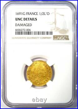 1691 Gold France Louis XIV Half Louis d'Or 1/2L'OR Coin NGC UNC Detail (MS)