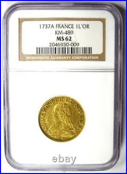 1737 France Louis XV Louis d'Or 1L'OR Coin Certified NGC MS62 (BU UNC) Rare