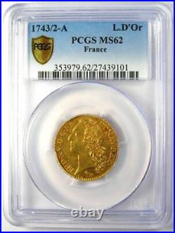 1743/2 France Gold Louis XV d'Or Coin 1 L'OR Certified PCGS MS62 (BU UNC)