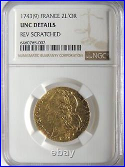 1743(9) France Gold 2 Louis D'or (2l'or) Ngc Unc Details 6460765-002 Louis XV