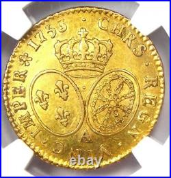 1753 France Gold Louis XV d'Or Coin 1 L'OR Certified NGC AU58 Rrare Coin