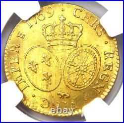 1769-COW France Gold Louis XV d'Or Coin 1 L'OR. NGC Uncirculated Detail (UNC MS)