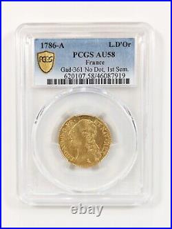 1786 France Louis XVI Louis d'Or 1L'OR French Coin PCGS AU58 Gold Shield