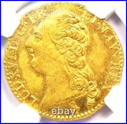 1787-D France Gold Louis XVI Louis d'Or Coin 1 L'OR. NGC Uncirculated Detail UNC