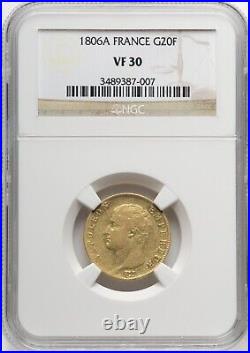 1806 A France Napoleon I Bare head 20 Francs Gold Coin NGC VF 30