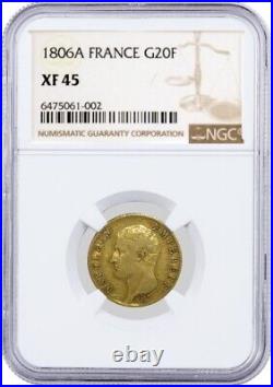 1806 A G20F 20 Francs Gold Paris Mint France Napoleon I Emperor NGC XF45