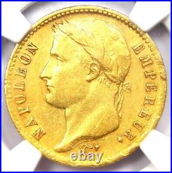 1808-A France Gold Napoleon 20 Francs Coin G20F Certified NGC AU58 Rare