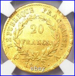 1808-A France Gold Napoleon 20 Francs Coin G20F Certified NGC XF45 EF Rare